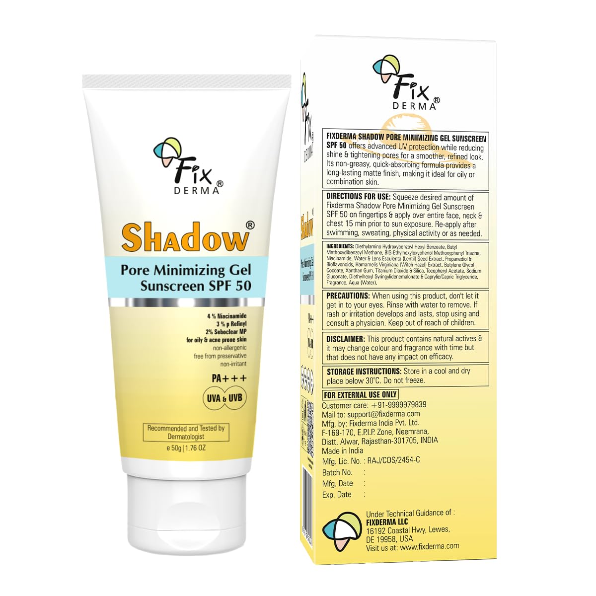 FIXDERMA Shadow Sunscreen Gel SPF 30+ Broad Spectrum | Lightweight Water Resistant for Oily Skin - in use