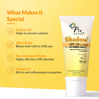 FIXDERMA Shadow Sunscreen Gel SPF 30+ Broad Spectrum | Lightweight Water Resistant for Oily Skin - packaging (29)