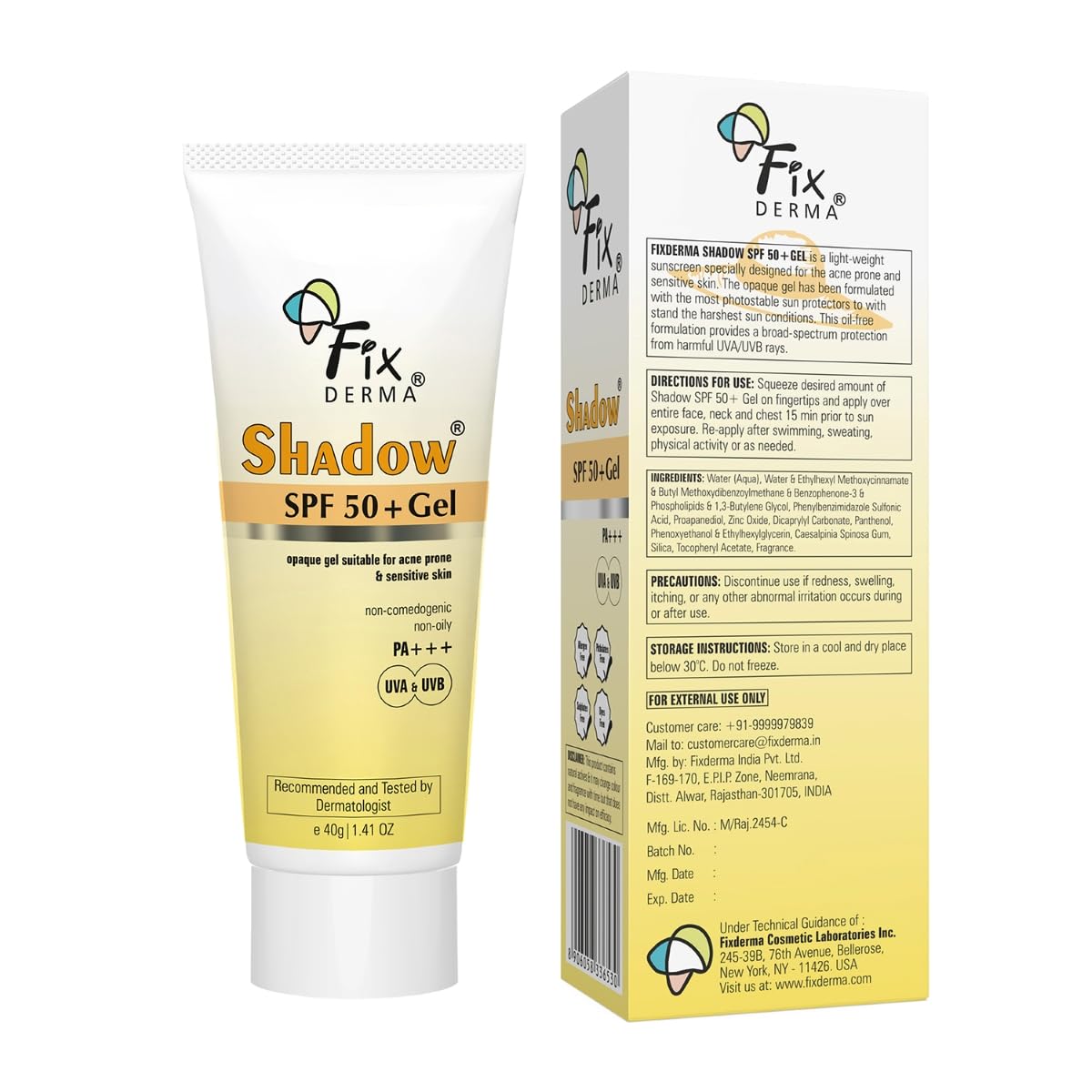 FIXDERMA Shadow Sunscreen Gel SPF 30+ Broad Spectrum | Lightweight Water Resistant for Oily Skin - ingredients panel (30)