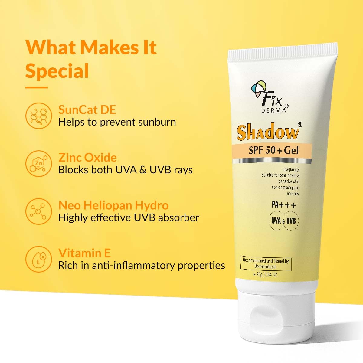 FIXDERMA Shadow Sunscreen Gel SPF 30+ Broad Spectrum | Lightweight Water Resistant for Oily Skin - back view (36)