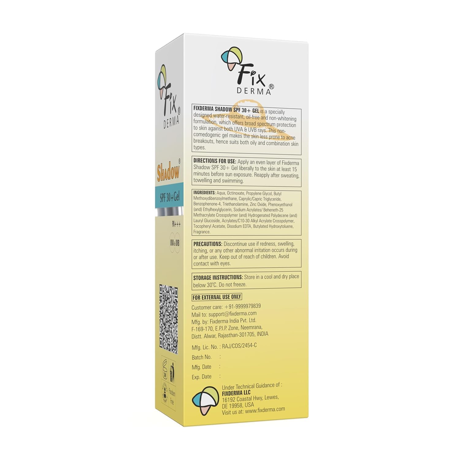 FIXDERMA Shadow Sunscreen Gel SPF 30+ Broad Spectrum | Lightweight Water Resistant for Oily Skin - close-up detail