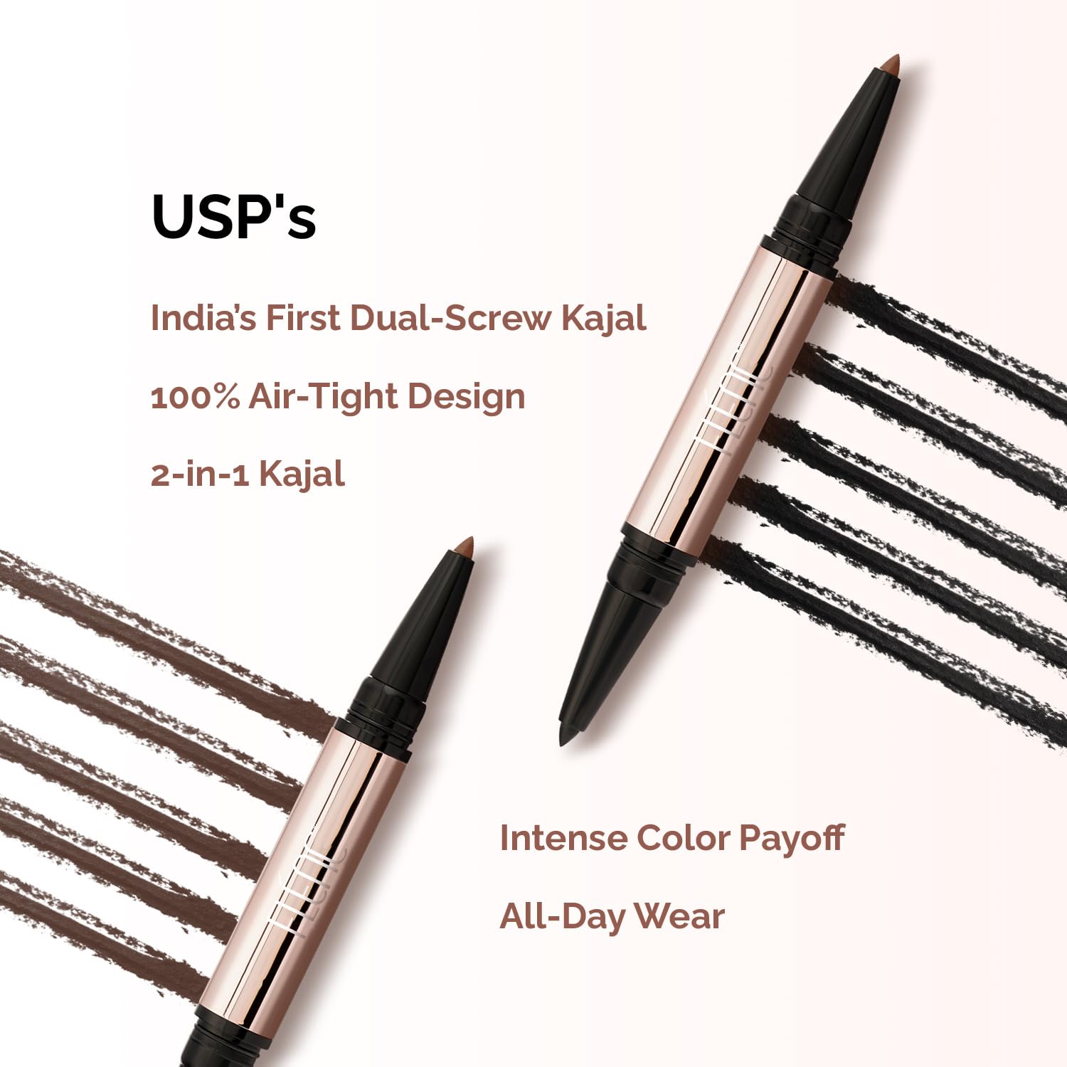 FLENC Kink Wink Kajal, 2-in-1 Black & Brown, 0.8g, Waterproof Smudge-Proof Eyeliner - back view