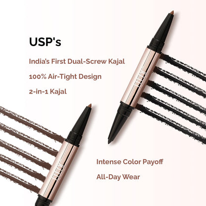 FLENC Kink Wink Kajal, 2-in-1 Black & Brown, 0.8g, Waterproof Smudge-Proof Eyeliner - back view