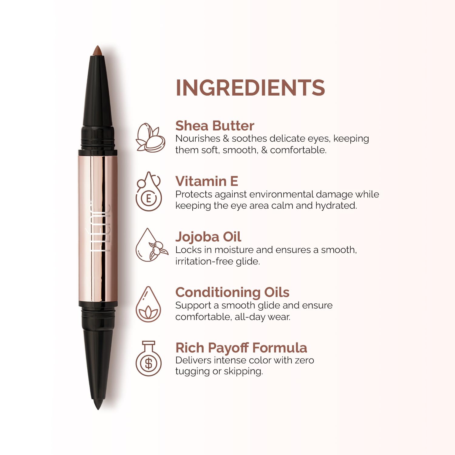 FLENC Kink Wink Kajal, 2-in-1 Black & Brown, 0.8g, Waterproof Smudge-Proof Eyeliner - ingredients panel