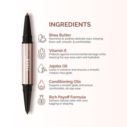 FLENC Kink Wink Kajal, 2-in-1 Black & Brown, 0.8g, Waterproof Smudge-Proof Eyeliner - ingredients panel