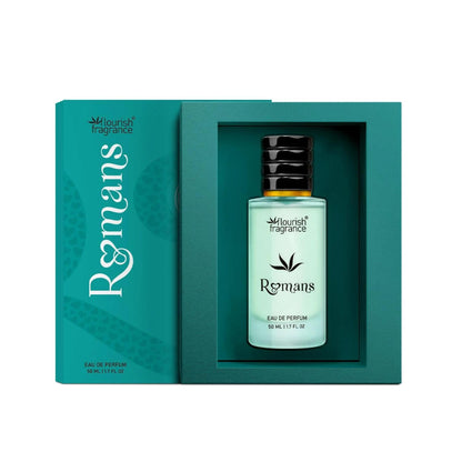 Flourish Fragrance Romans Eau de Parfum, 50ml, Unisex, Rosy Cinnamon Amber Sandalwood Musk - front view