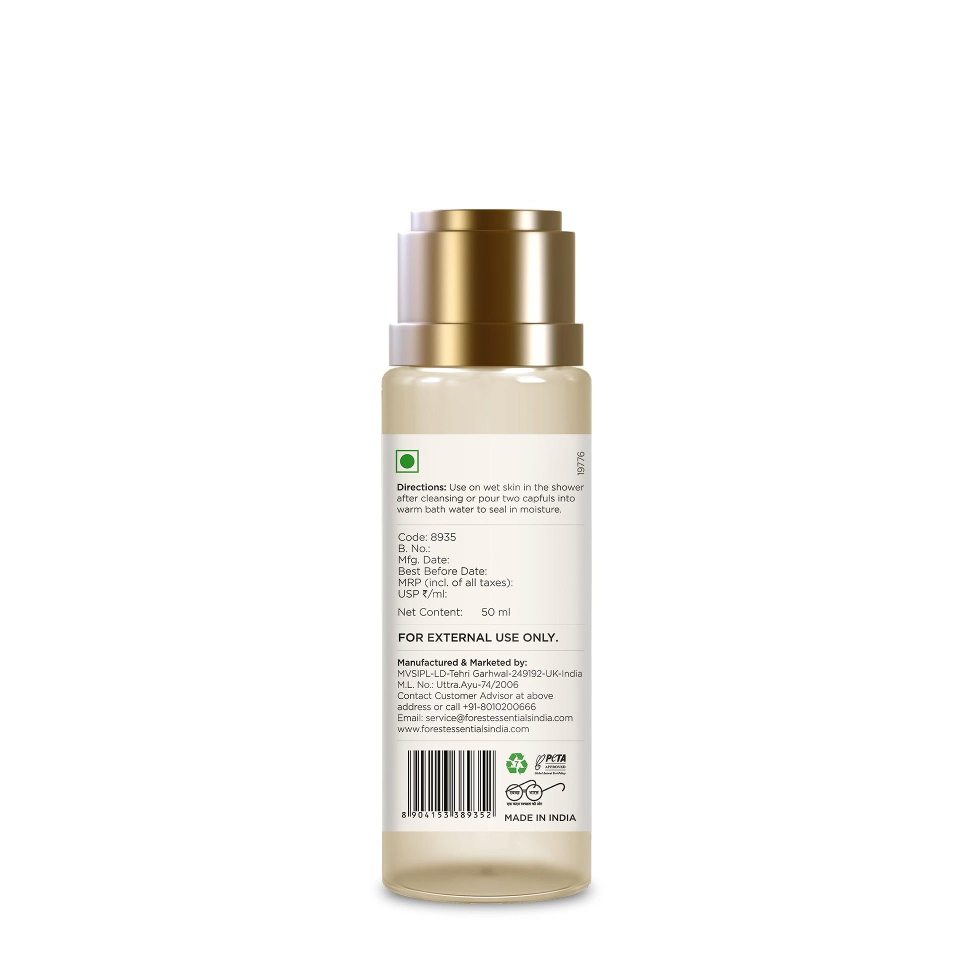 Forest Essentials After Bath Oil Indian Rose, Natural Body Oil for Daily Post-Shower Use - back view