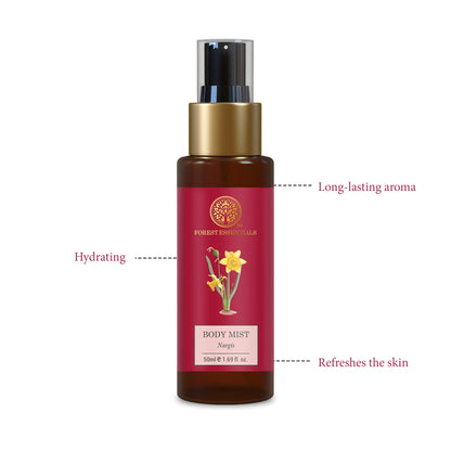 Forest Essentials Fragrant Body Mist Nargis - Aloe Vera Infused Perfume Spray, Unisex, Organic - front view