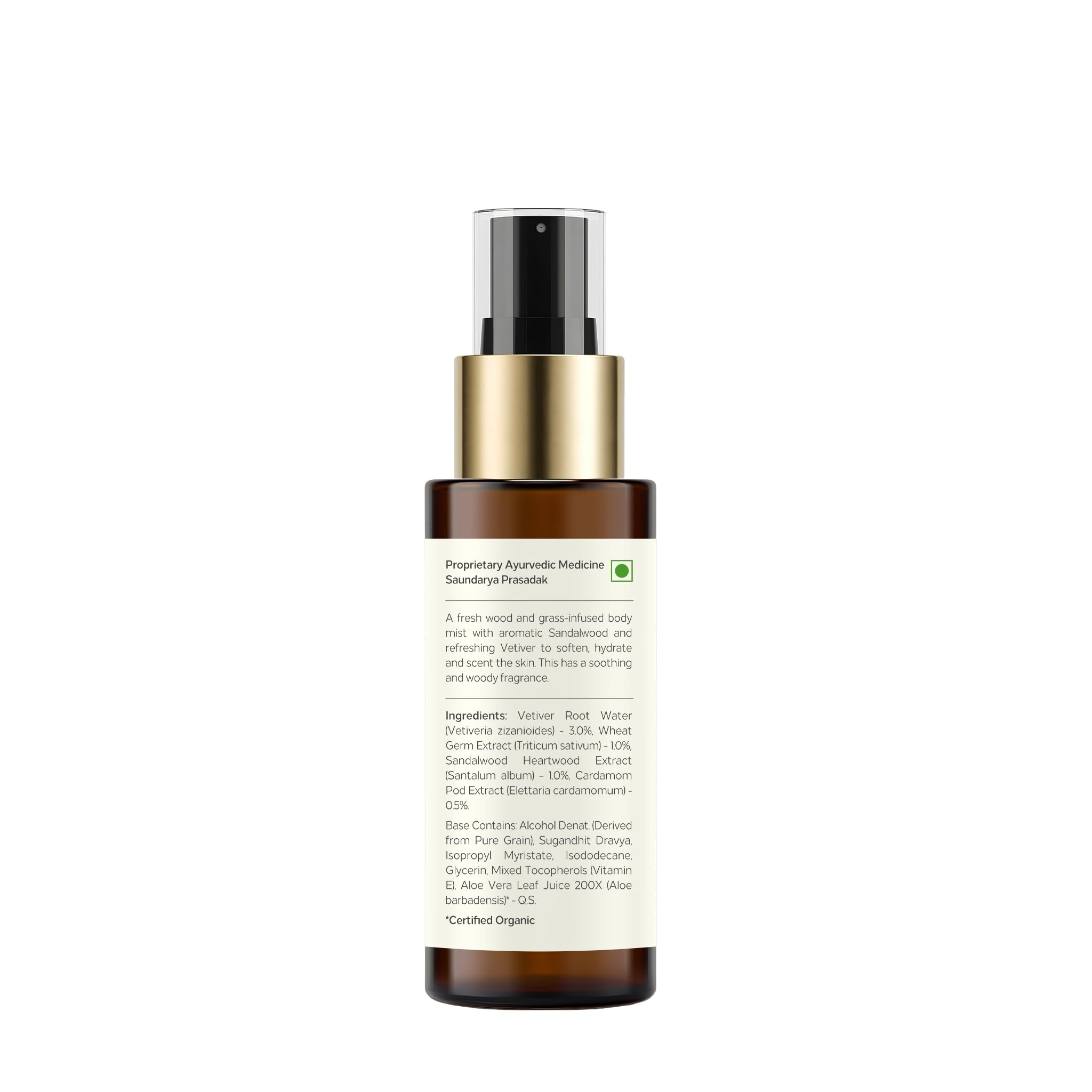 Forest Essentials Fragrant Body Mist Sandalwood & Vetiver with Aloe Vera, Unisex Body Spray - front view