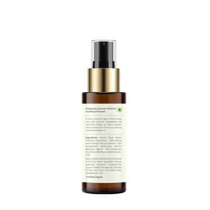 Forest Essentials Fragrant Body Mist Sandalwood & Vetiver with Aloe Vera, Unisex Body Spray - front view