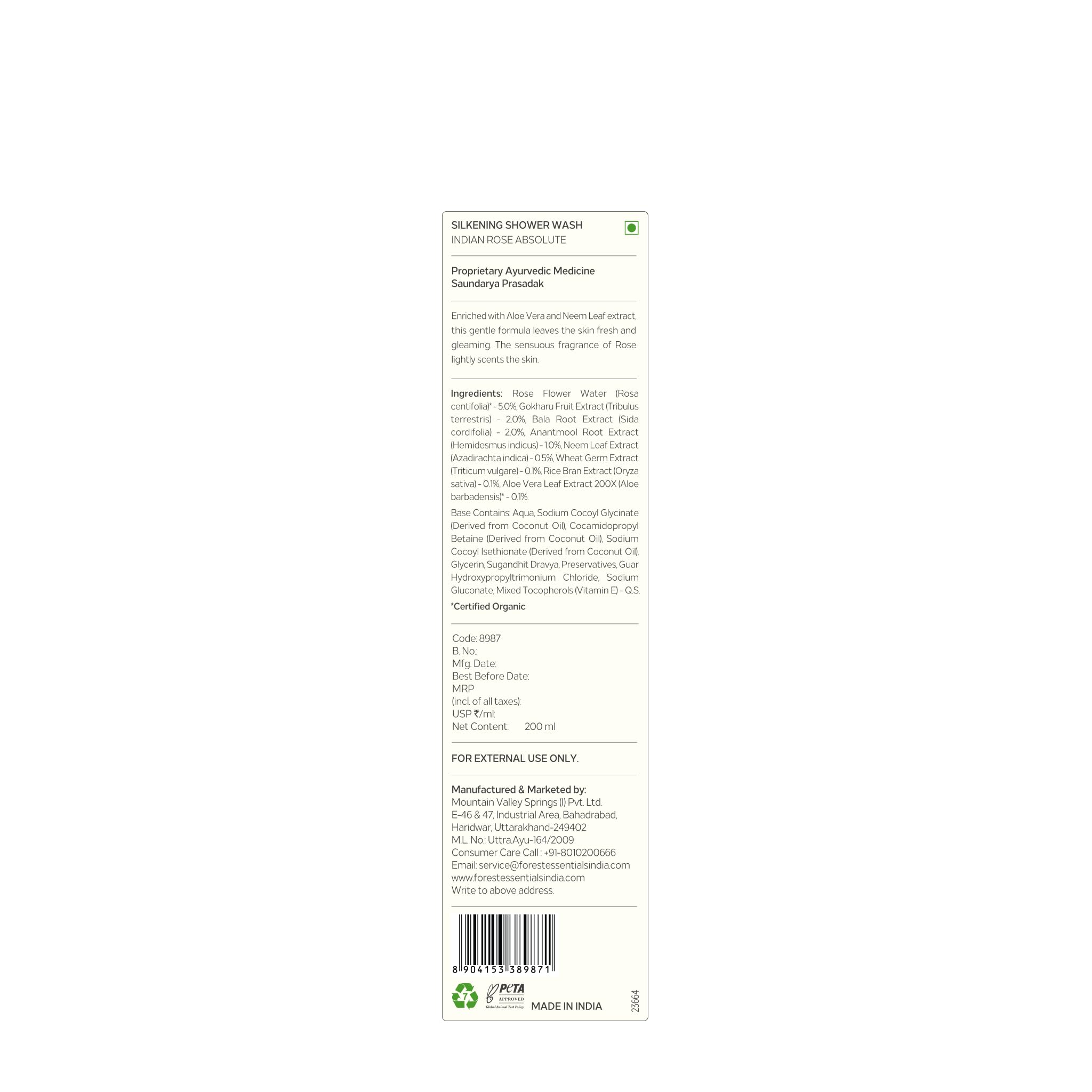Forest Essentials Indian Rose Shower Wash, Sulphate-Free Ayurvedic Body Wash, Unisex - packaging (10)