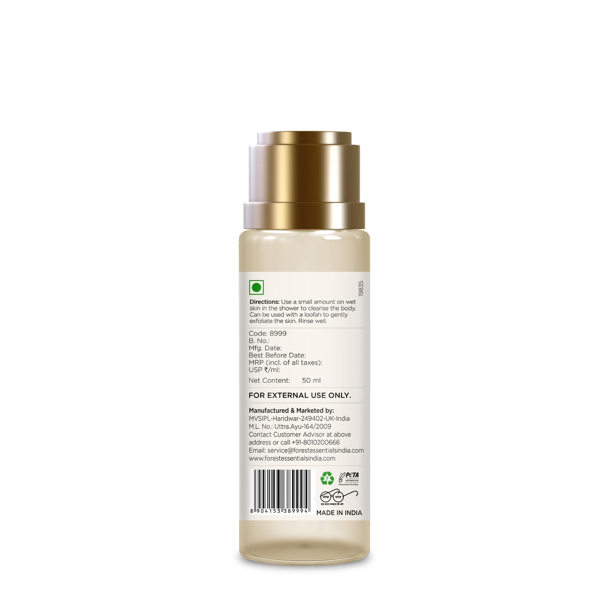 Forest Essentials Indian Rose Shower Wash, Sulphate-Free Ayurvedic Body Wash, Unisex - back view
