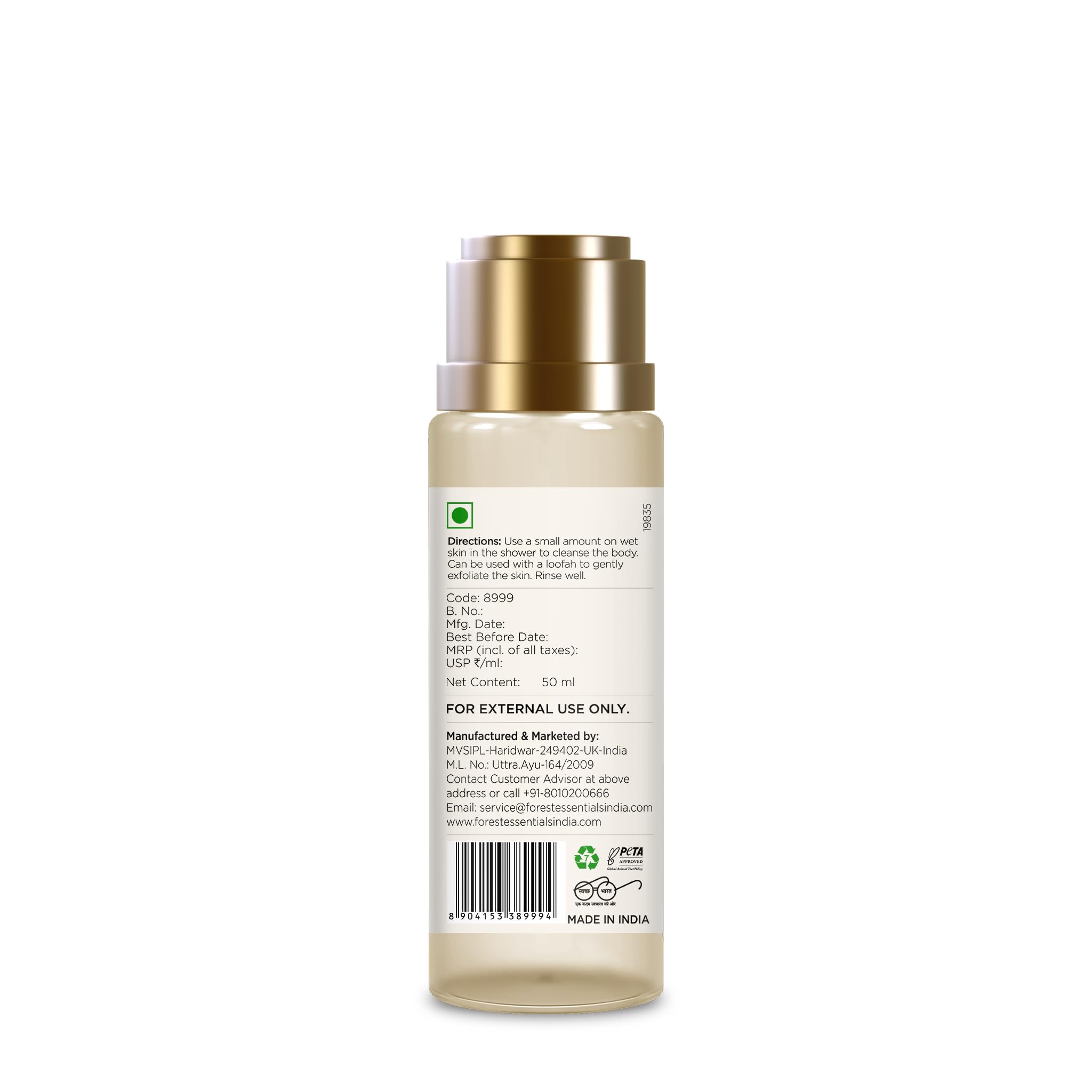 Forest Essentials Indian Rose Shower Wash, Sulphate-Free Ayurvedic Body Wash, Unisex - back view