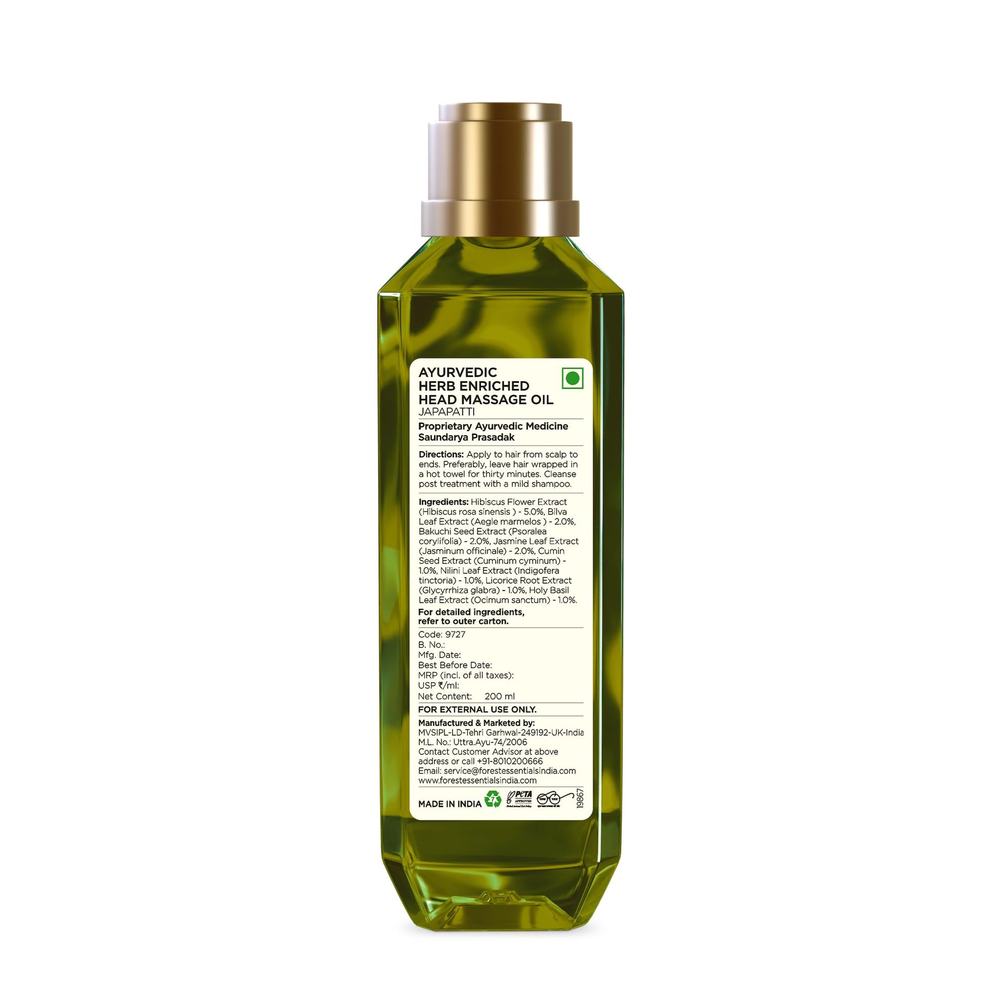 Forest Essentials Japapatti Head Massage Oil, Ayurvedic Hair Oil, 200 ml - in use