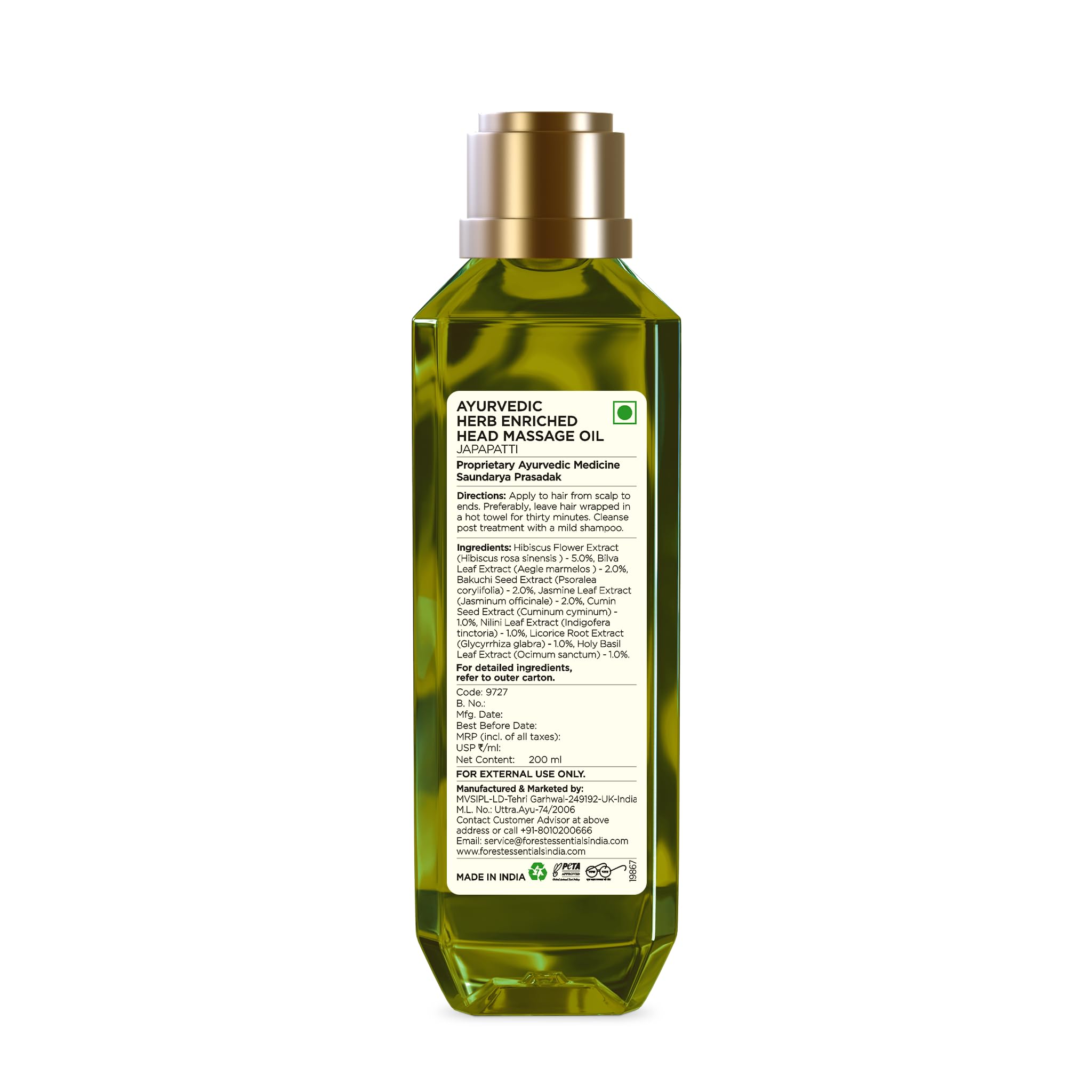 Forest Essentials Japapatti Head Massage Oil, Ayurvedic Hair Oil, 200 ml - in use
