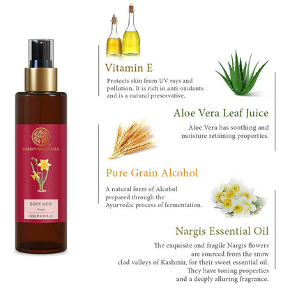 Forest Essentials Nargis Body Mist, Aloe Vera Infused Unisex Perfume Spray, Organic - back view (10)