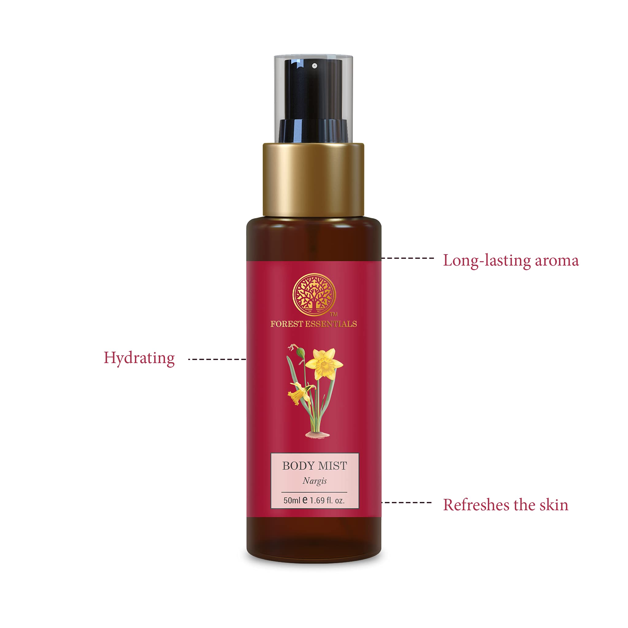 Forest Essentials Nargis Body Mist, Aloe Vera Infused Unisex Perfume Spray, Organic - front view