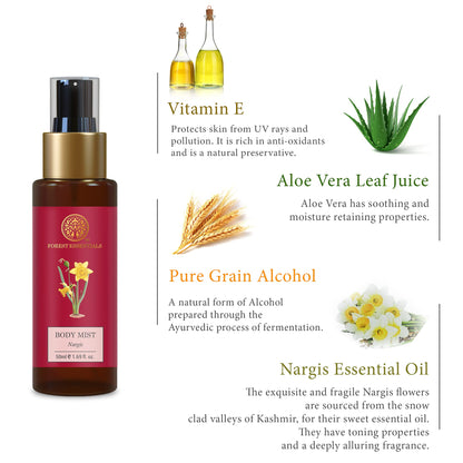 Forest Essentials Nargis Body Mist, Aloe Vera Infused Unisex Perfume Spray, Organic - back view