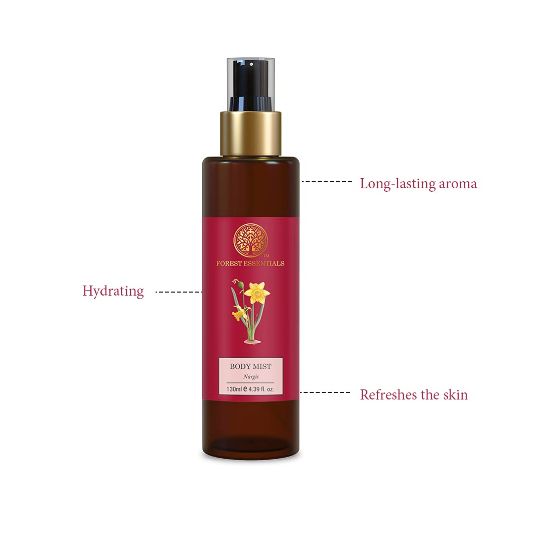 Forest Essentials Nargis Body Mist, Aloe Vera Infused Unisex Perfume Spray, Organic - front view (9)