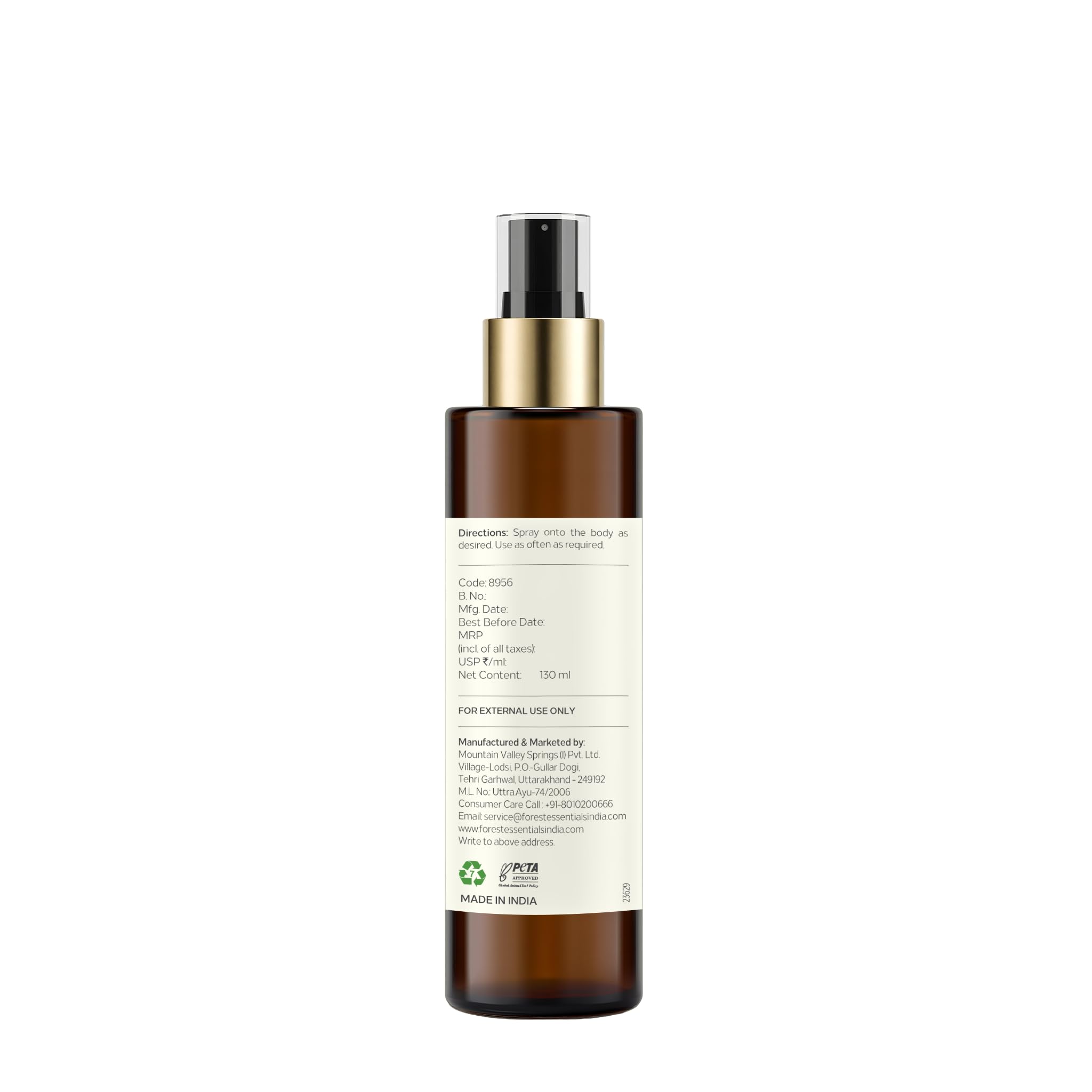 Forest Essentials Sandalwood & Vetiver Body Mist with Aloe Vera Juice - Unisex Fragrance - back view (8)