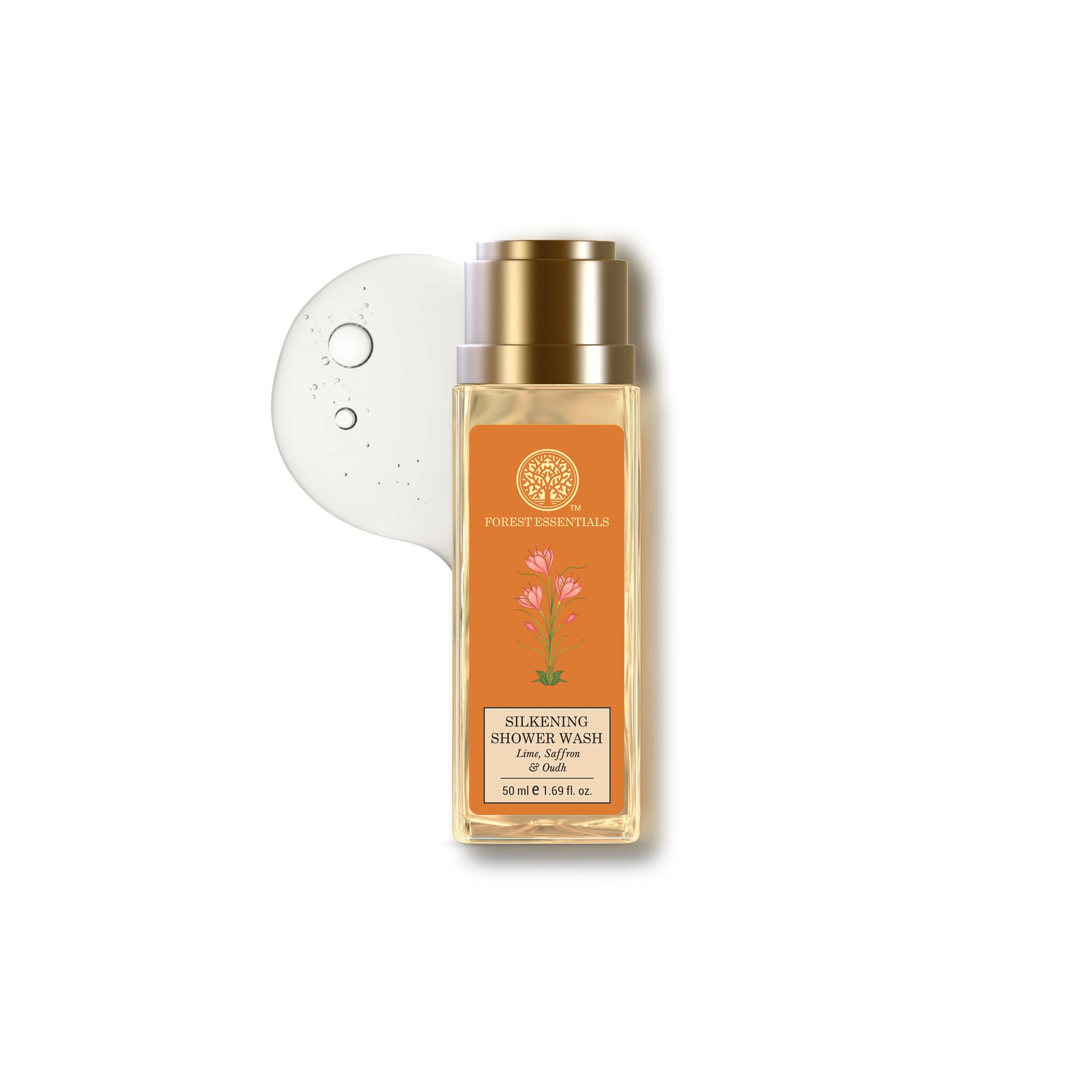 Forest Essentials Shower Wash Lime Saffron Oudh, Ayurvedic Body Wash Gel, 50ml, Sulphate-Free, Unisex - front view