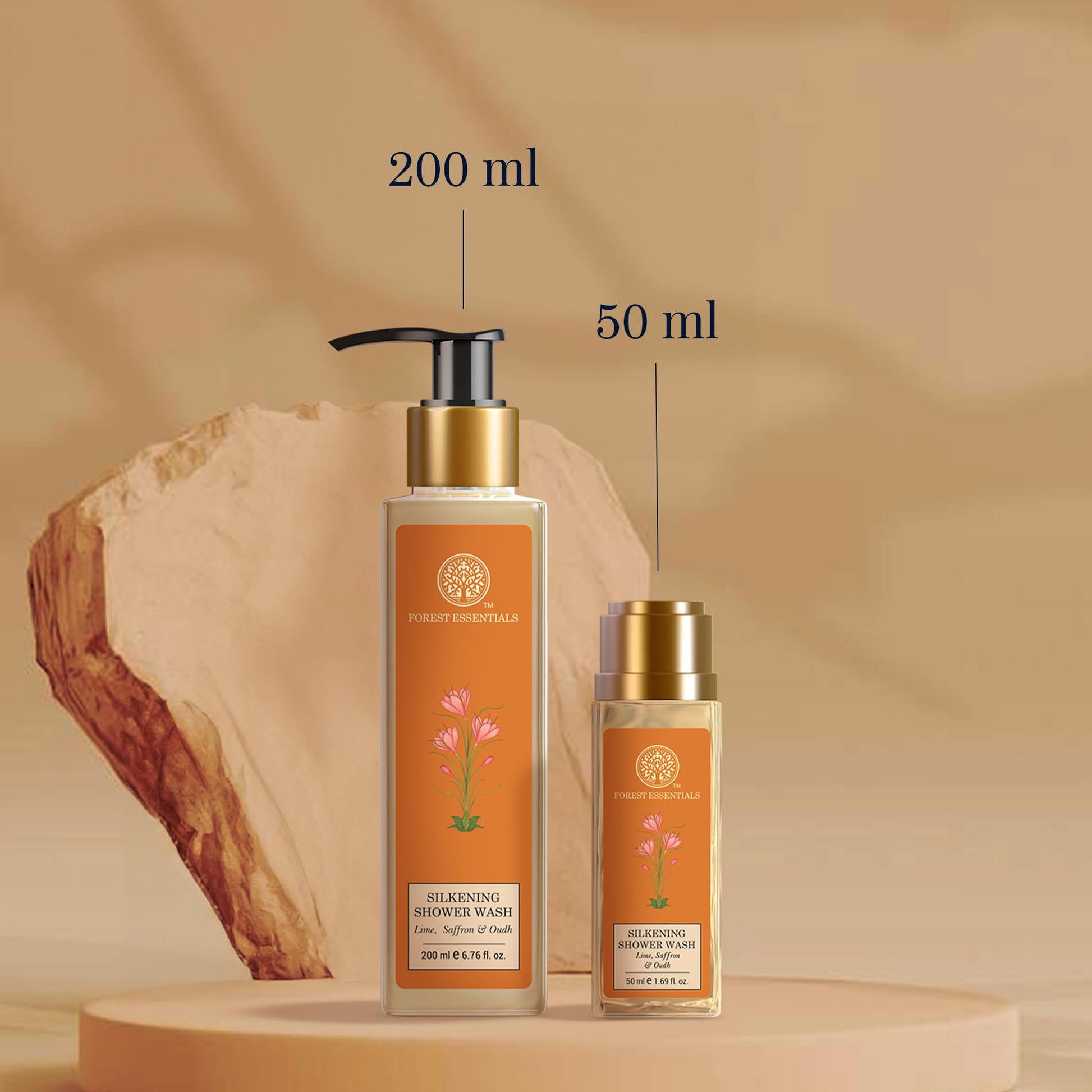Forest Essentials Shower Wash Lime Saffron Oudh, Ayurvedic Body Wash Gel, 50ml, Sulphate-Free, Unisex - label detail