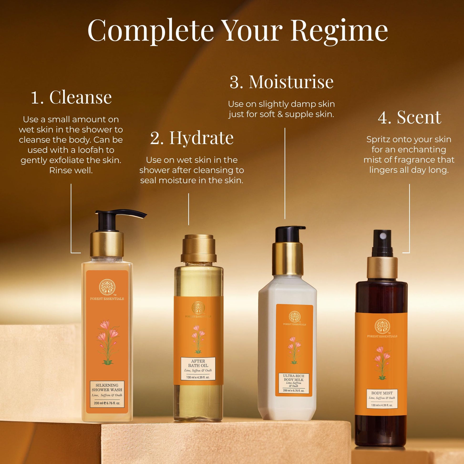 Forest Essentials Shower Wash Lime Saffron Oudh, Ayurvedic Body Wash Gel, 50ml, Sulphate-Free, Unisex - ingredients panel