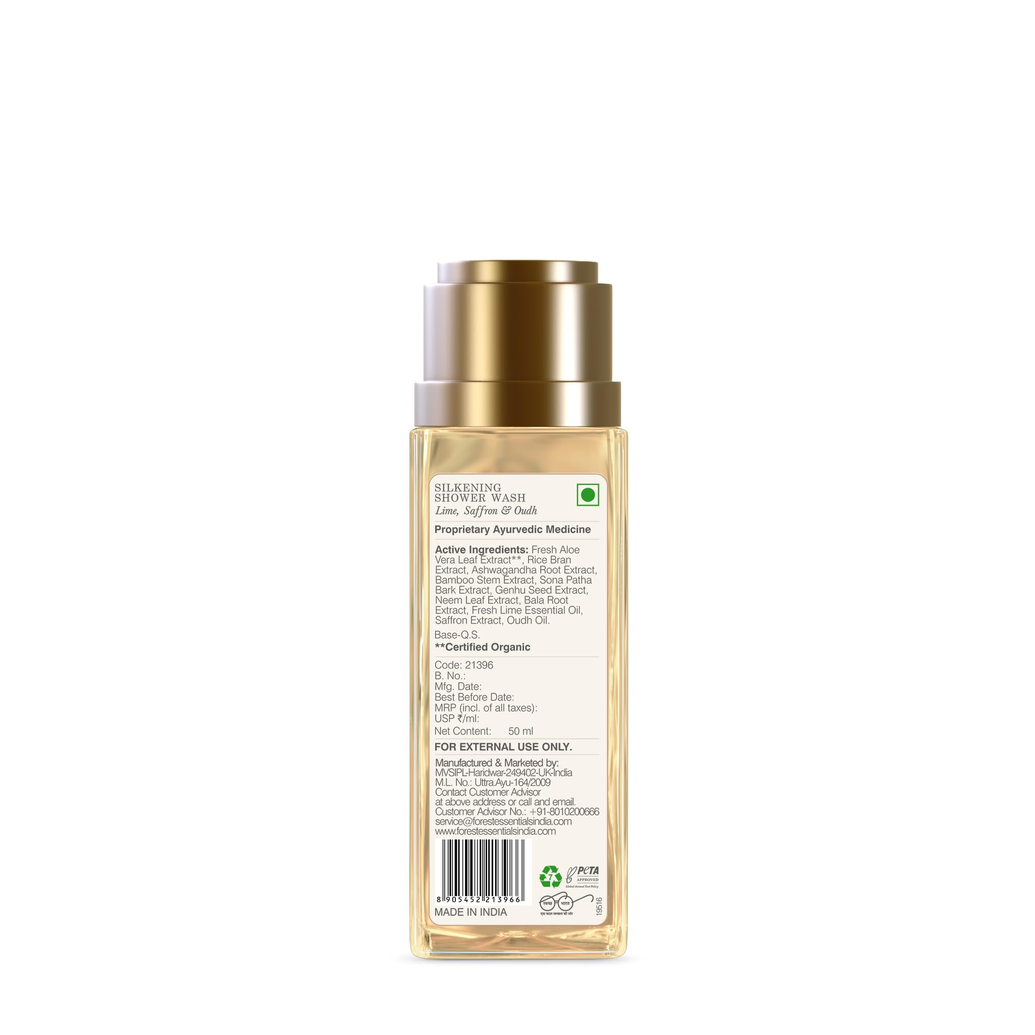 Forest Essentials Shower Wash Lime Saffron Oudh, Ayurvedic Body Wash Gel, 50ml, Sulphate-Free, Unisex - in use