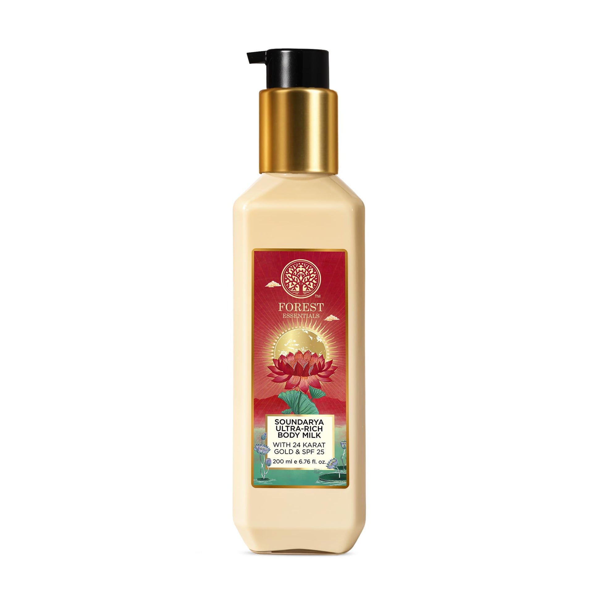 Forest Essentials Ultra Rich Body Milk Soundarya with 24K Gold and SPF 25, Ayurvedic Body Lotion, 200ml
