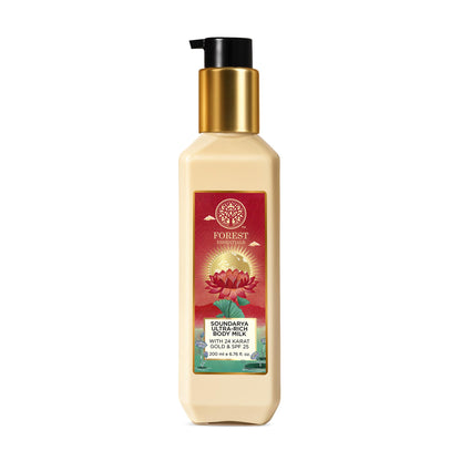 Forest Essentials Ultra Rich Body Milk Soundarya with 24K Gold and SPF 25, Ayurvedic Body Lotion, 200ml
