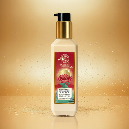 Forest Essentials Ultra Rich Body Milk Soundarya with 24K Gold and SPF 25, Ayurvedic Body Lotion, 200ml - ingredients panel