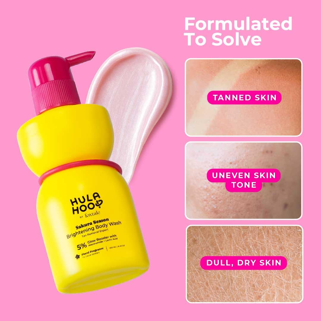 FoxTale Hula Hoop 8% De-Tan Body Wash, 2x250ml, with Niacinamide, Glycolic Acid & Salicylic Acid, Unisex - label detail