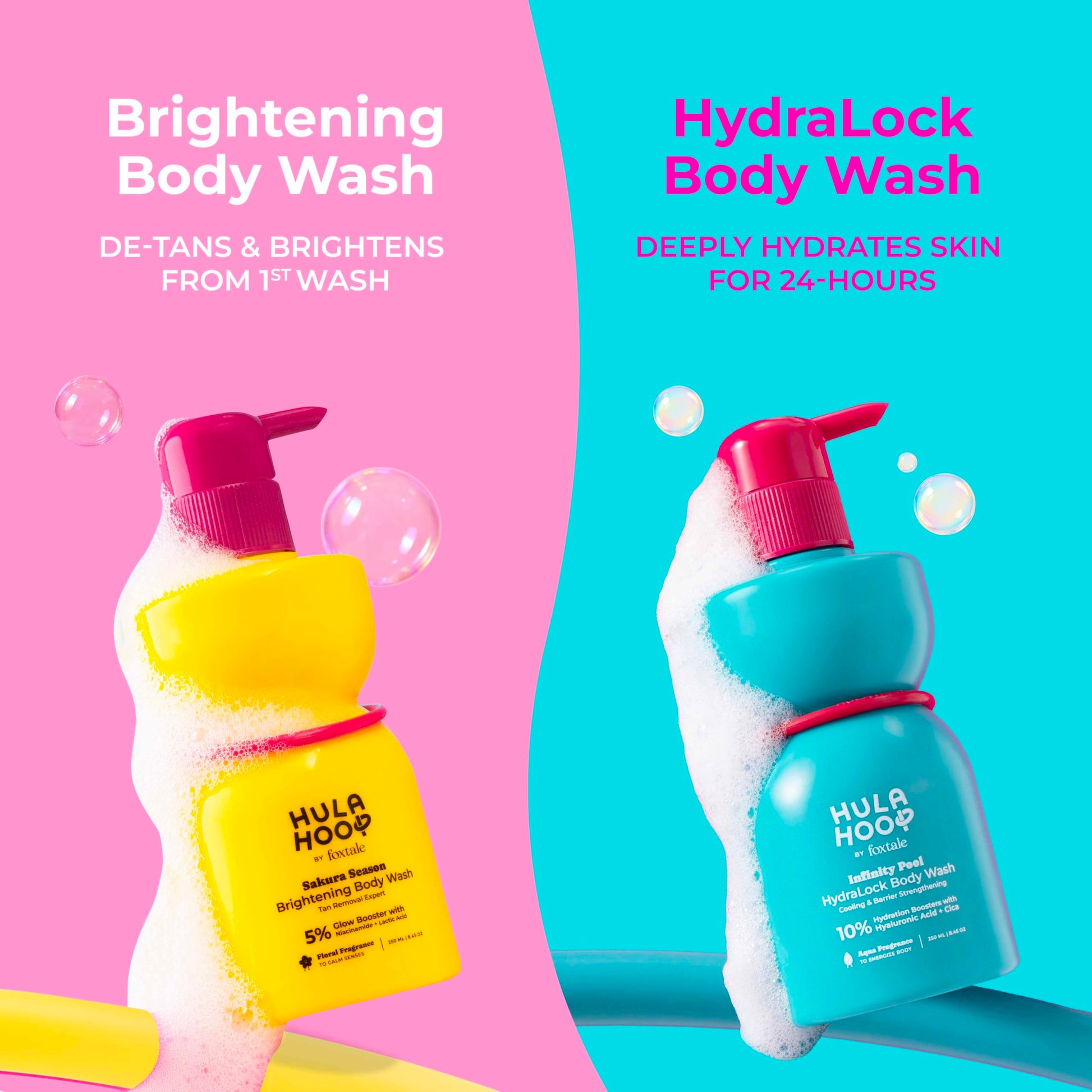 FoxTale Hula Hoop 8% De-Tan Body Wash, 2x250ml, with Niacinamide, Glycolic Acid & Salicylic Acid, Unisex - back view (53)