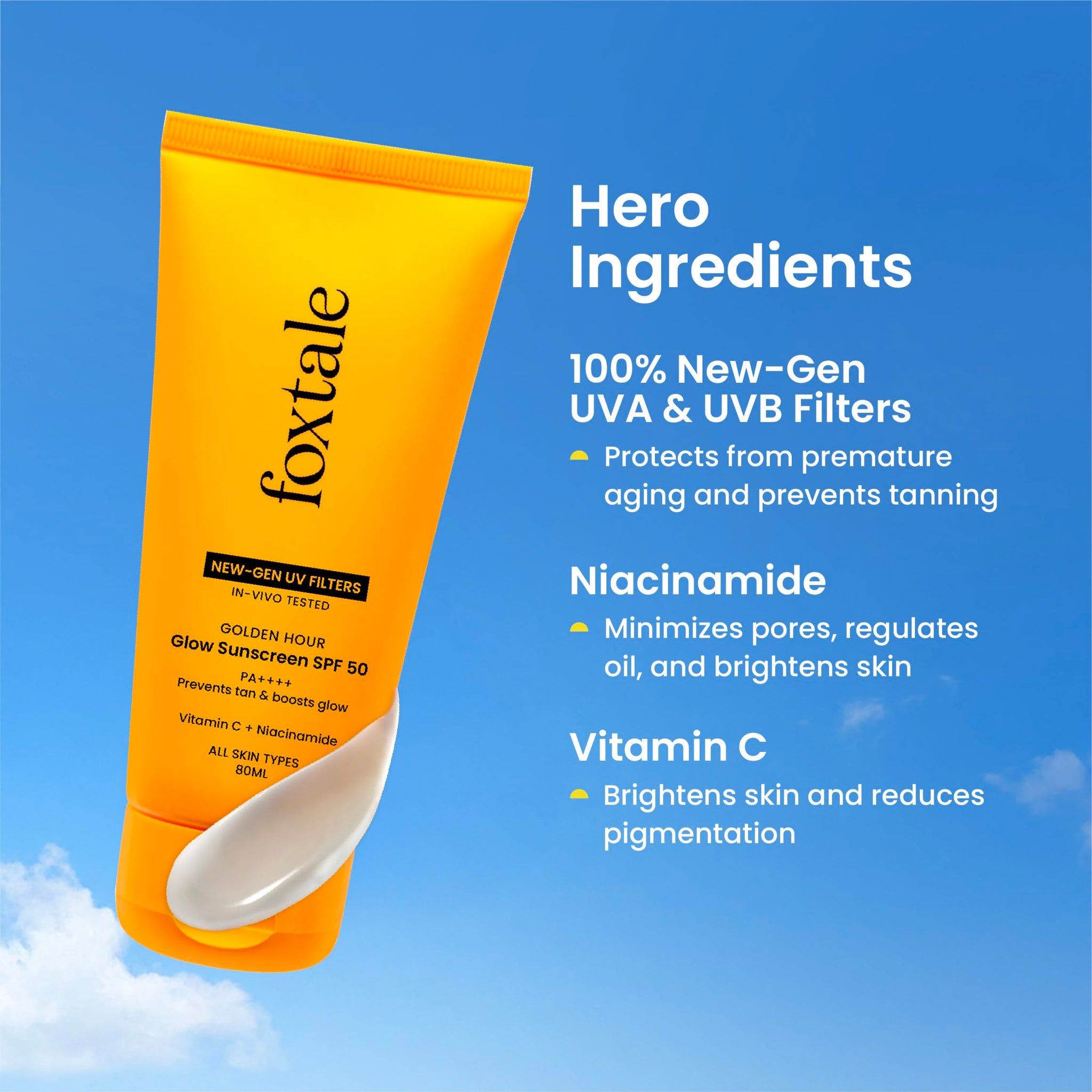 FoxTale Sunscreen SPF 50 PA++++ with Vitamin C & Niacinamide, Lightweight, Non-Greasy, No White Cast - back view (27)