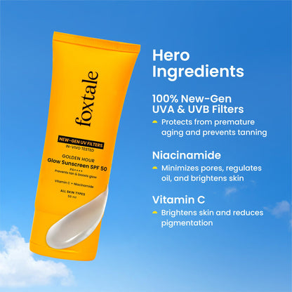 FoxTale Sunscreen SPF 50 PA++++ with Vitamin C & Niacinamide, Lightweight, Non-Greasy, No White Cast - back view