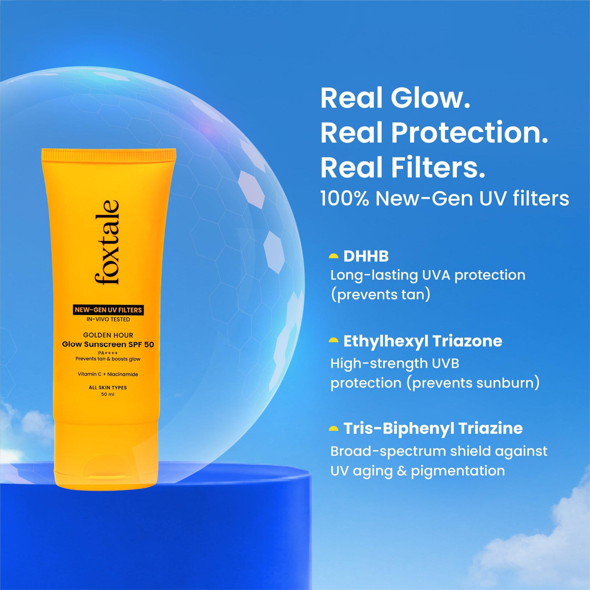 FoxTale Sunscreen SPF 50 PA++++ with Vitamin C & Niacinamide, Lightweight, Non-Greasy, No White Cast - label detail