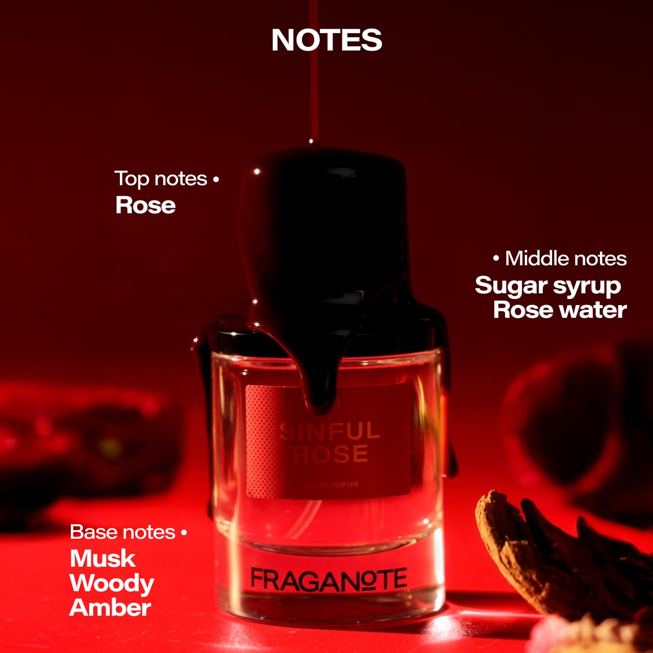 Fraganote Sinful Rose Unisex Eau de Parfum, 50ml, with Rose, Amber and Musk Notes, Magnetic Cap - front view