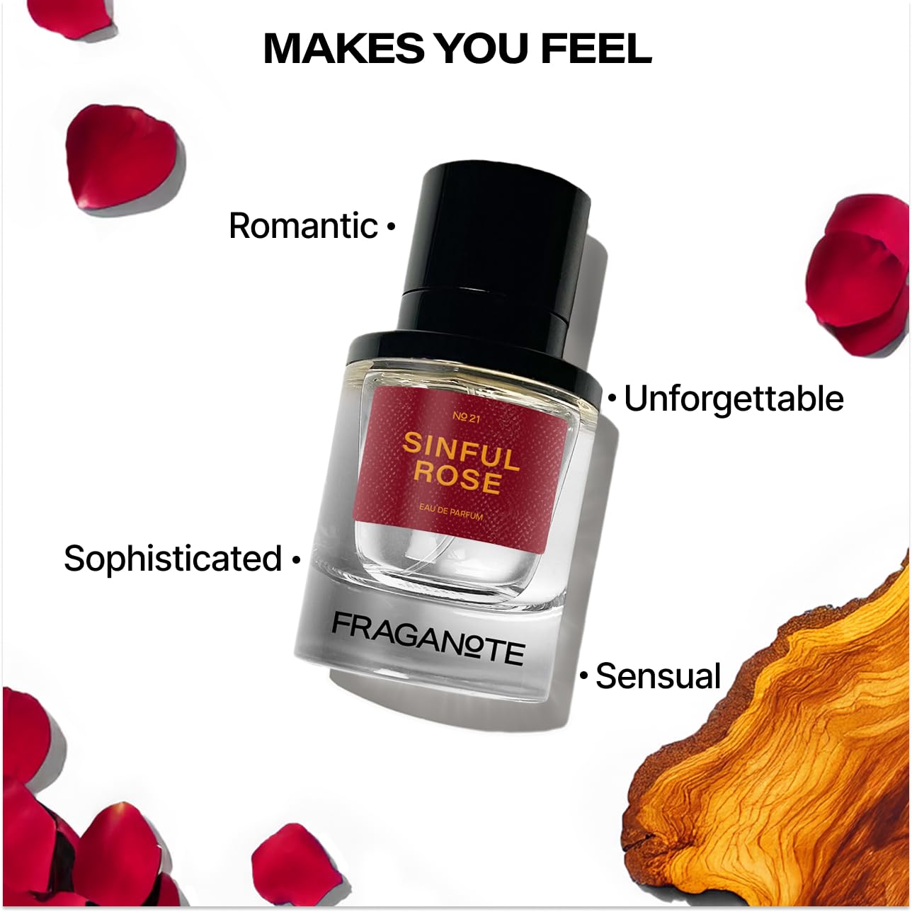 Fraganote Sinful Rose Unisex Eau de Parfum, 50ml, with Rose, Amber and Musk Notes, Magnetic Cap - back view