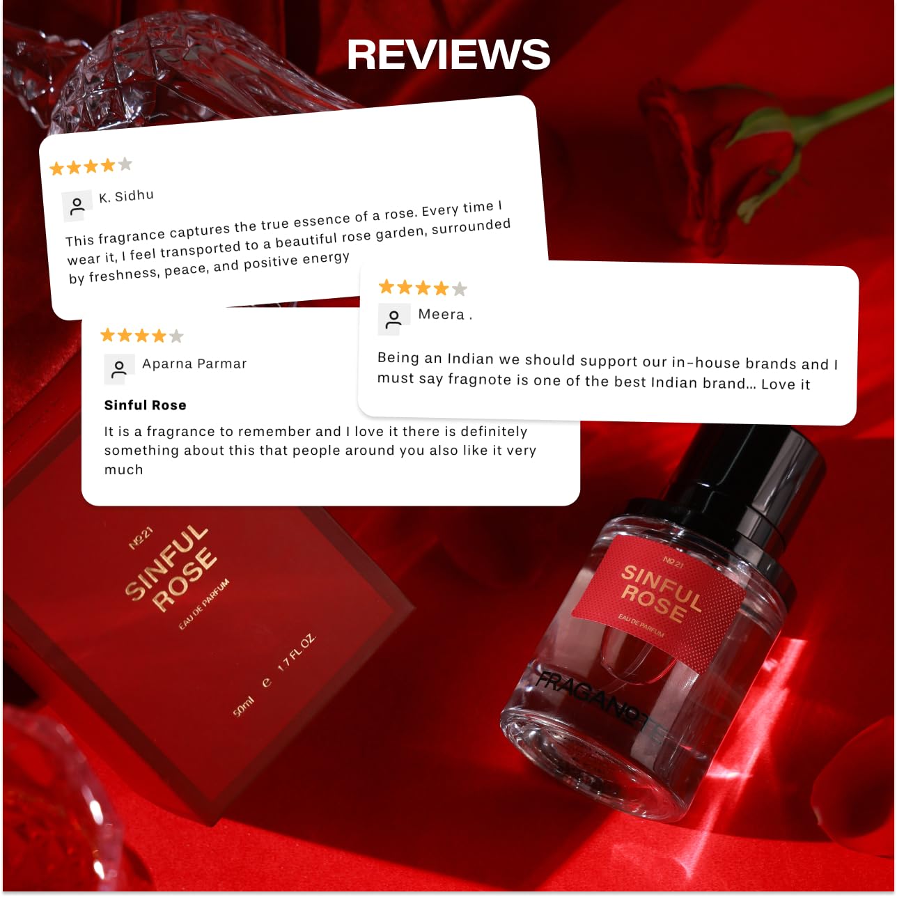 Fraganote Sinful Rose Unisex Eau de Parfum, 50ml, with Rose, Amber and Musk Notes, Magnetic Cap - packaging