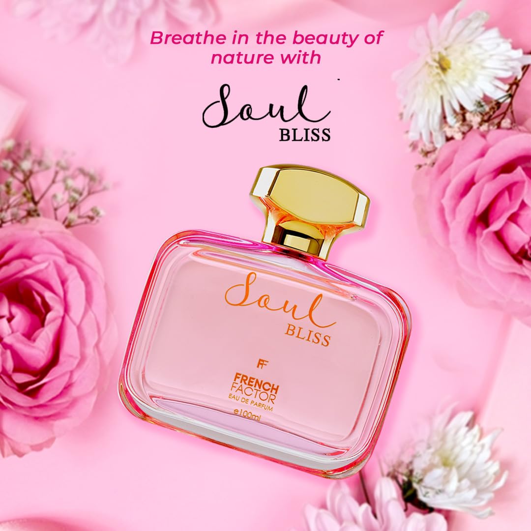 French Factor Soul Bliss Eau De Parfum for Women, 100ml Spray, Made in India by Pam Cosmetics - close-up detail