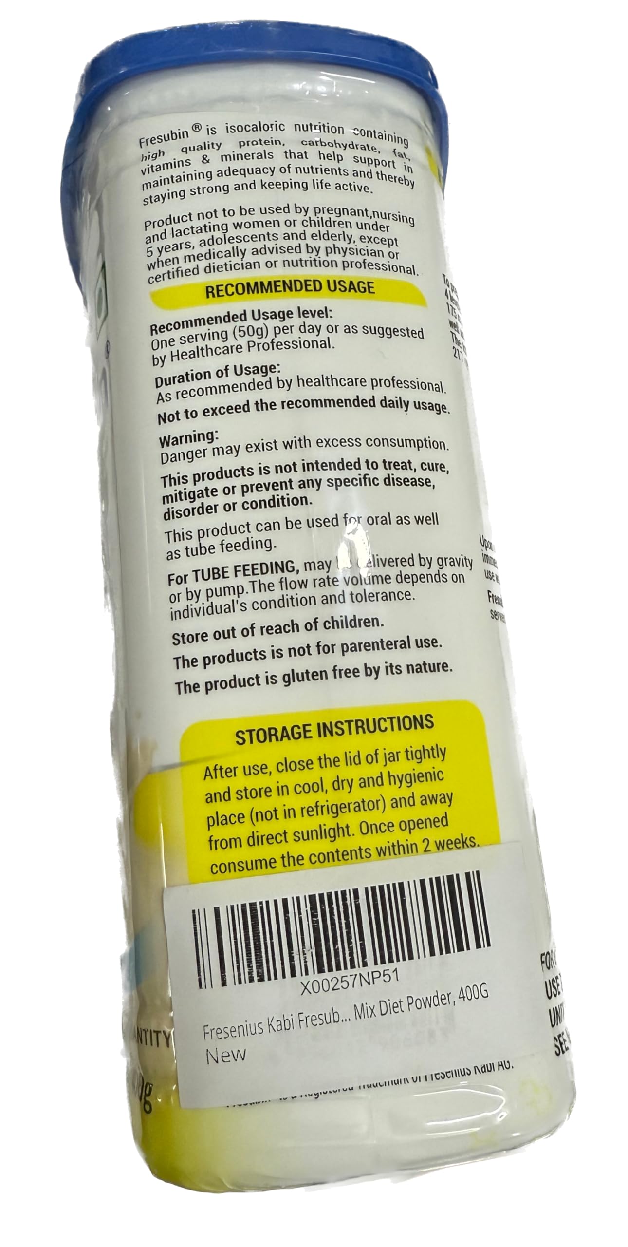 Fresenius Kabi Fresubin Vanilla Meal Replacement Powder, 400g, Instant Mix - back view
