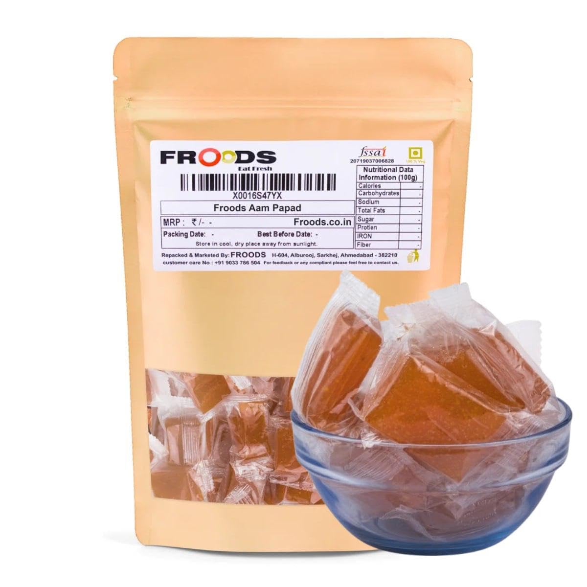 FROODS Aam Papad (Mango Candy), 250g, Traditional Indian Fruit Snack Made with Real Alphonso Mango