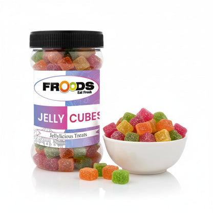 Froods Colorful Fruit Flavored Jelly Candies, Soft & Chewy Sugar Coated Bites, Vegan Snack, 250g