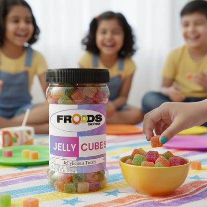 Froods Colorful Fruit Flavored Jelly Candies, Soft & Chewy Sugar Coated Bites, Vegan Snack, 250g - back view