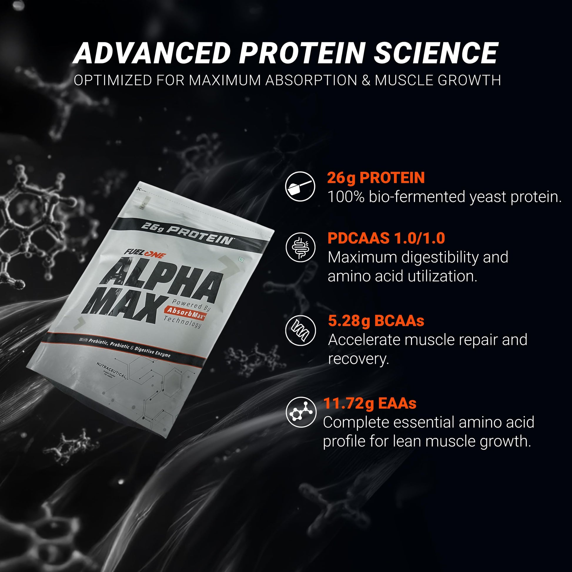 FUELONE Alpha Max Bio-Fermented Yeast Protein Powder, 1kg (2.2lbs), Adult Formula - label detail (13)