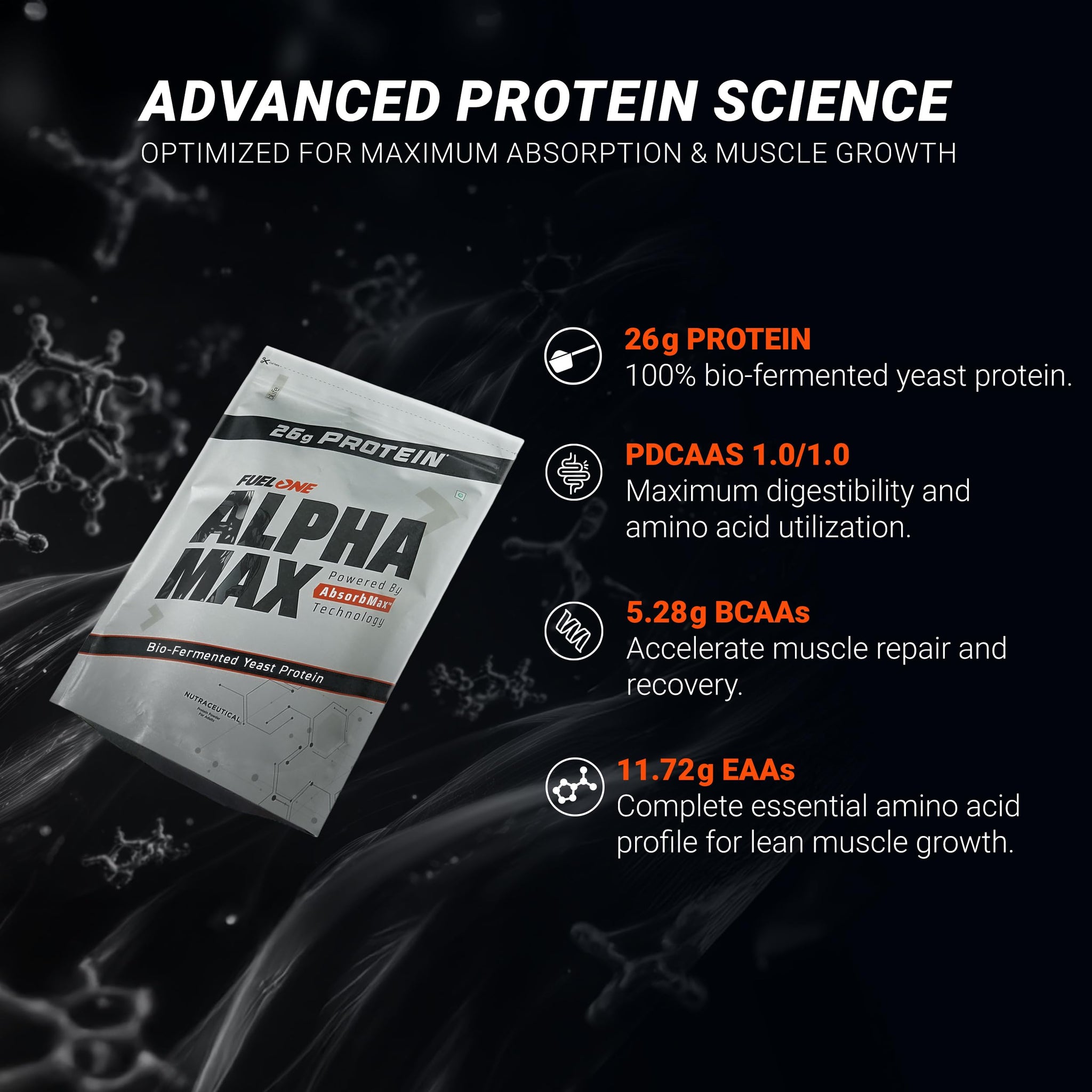 FUELONE Alpha Max Bio-Fermented Yeast Protein Powder, 1kg (2.2lbs), Adult Formula - packaging