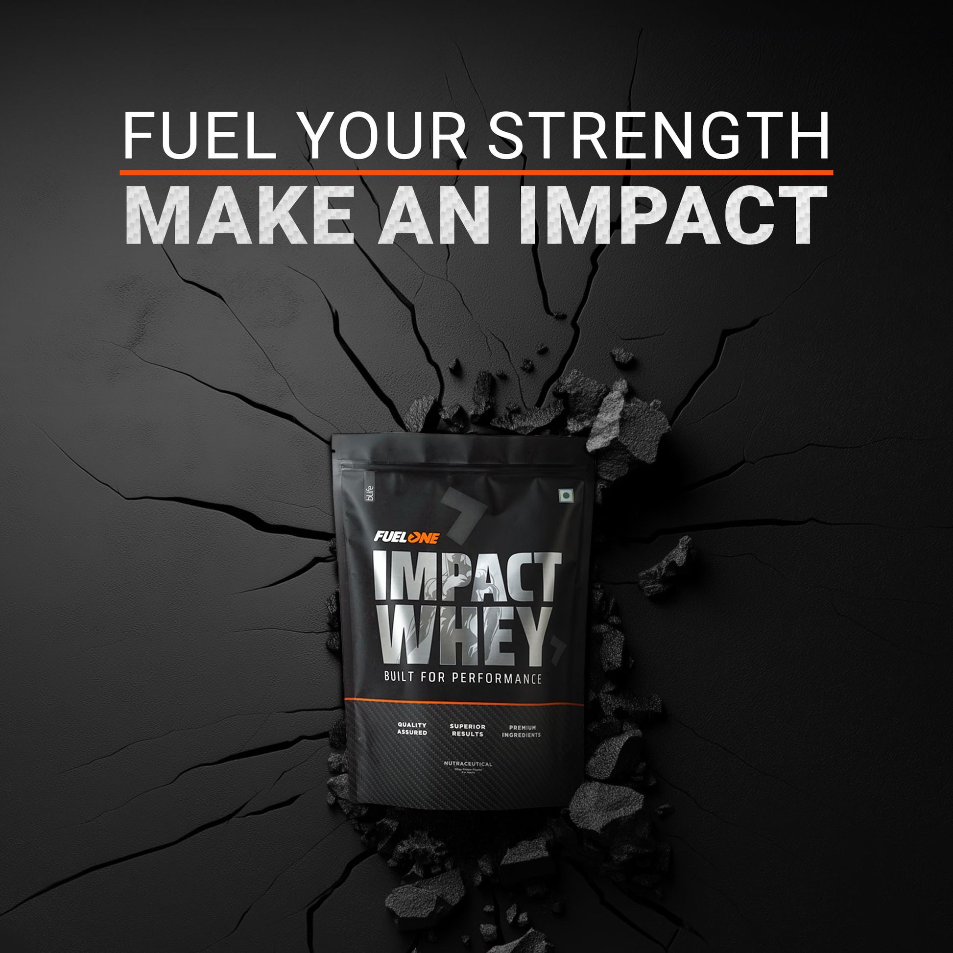FUELONE Impact Whey Protein Blend, 1kg, 23g Protein, BCAAs, EAAs, No Added Sugar - front view
