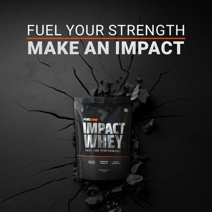 FUELONE Impact Whey Protein Blend, 1kg, 23g Protein, BCAAs, EAAs, No Added Sugar - front view