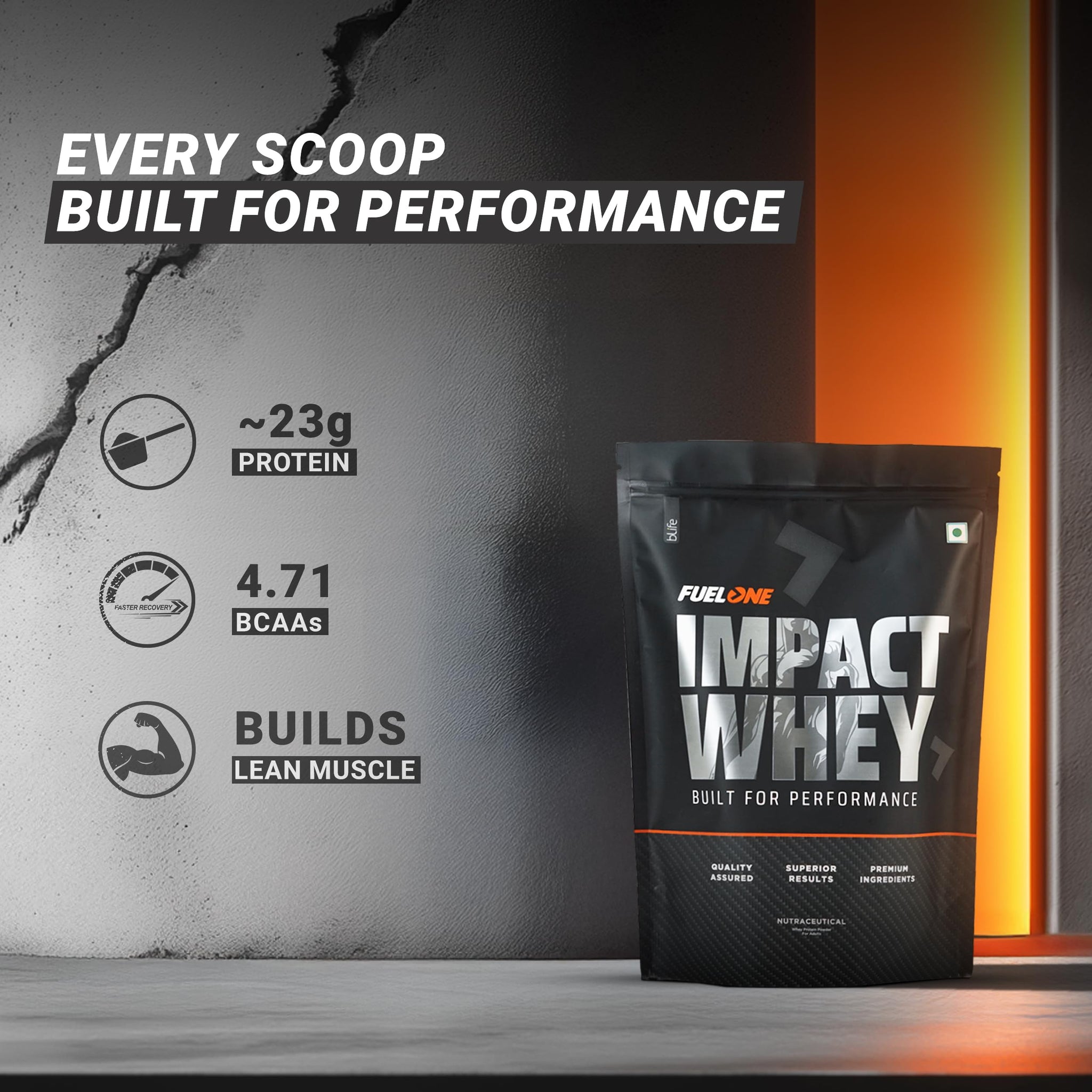 FUELONE Impact Whey Protein Blend, 1kg, 23g Protein, BCAAs, EAAs, No Added Sugar - back view
