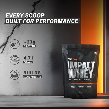 FUELONE Impact Whey Protein Blend, 1kg, 23g Protein, BCAAs, EAAs, No Added Sugar - back view